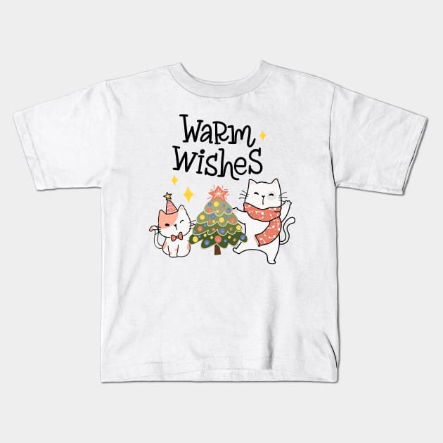 Warm Wishes Cat Kids T-Shirt by shopfindingbeni